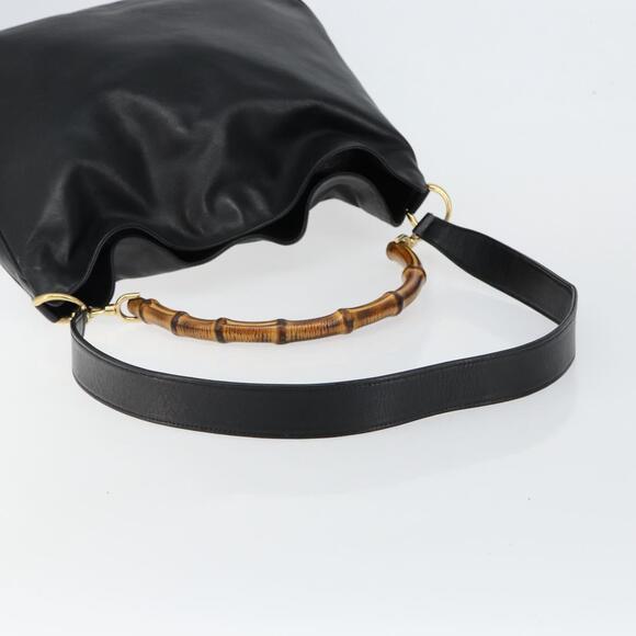 GUCCI Bamboo Handbag Leather Black Gold 001 2058 1577 0 - Picture 9 of 12